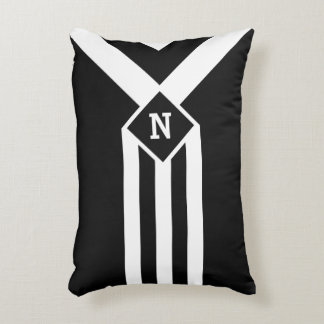White Stripes and Chevrons on Black with Monogram Decorative Pillow