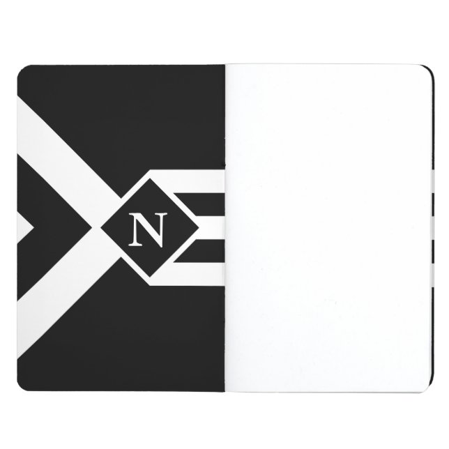 White Stripes and Chevrons on Black with Monogram Journal (Inside Front)