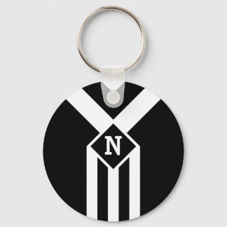 White Stripes and Chevrons on Black with Monogram Keychain