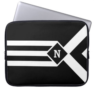 White Stripes and Chevrons on Black with Monogram Laptop Sleeve