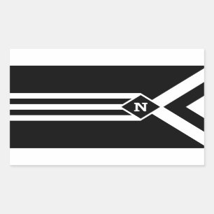 White Stripes and Chevrons on Black with Monogram Rectangular Sticker