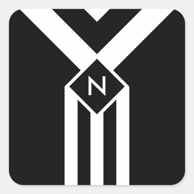 White Stripes and Chevrons on Black with Monogram Square Sticker (Front)
