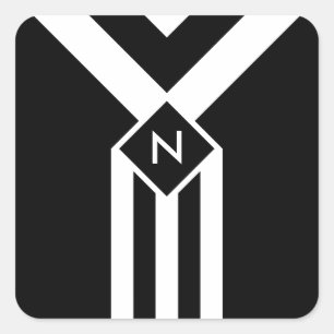 White Stripes and Chevrons on Black with Monogram Square Sticker