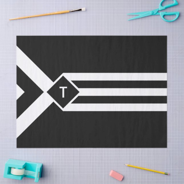 White Stripes and Chevrons on Black with Monogram Tissue Paper (Craft)