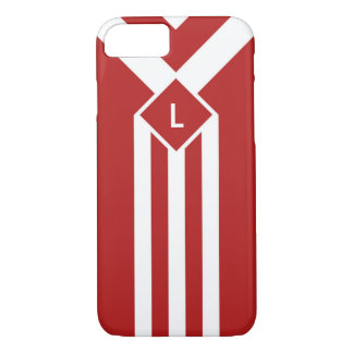 White Stripes and Chevrons on Red with Monogram iPhone 8/7 Case