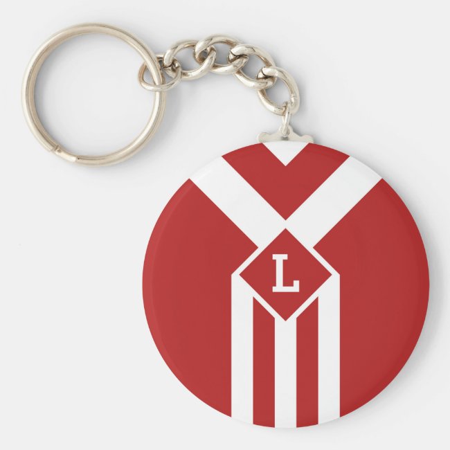 White Stripes and Chevrons on Red with Monogram Keychain