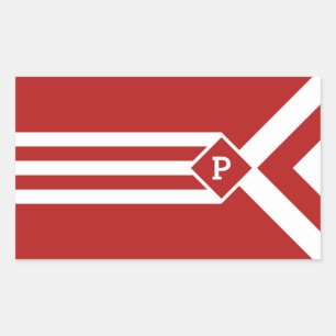 White Stripes and Chevrons on Red with Monogram Rectangular Sticker