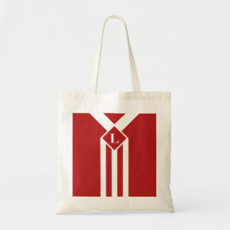White Stripes and Chevrons on Red with Monogram Tote Bag
