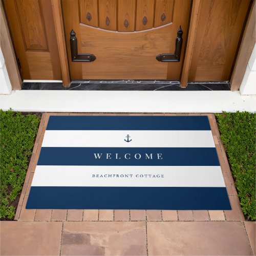 White Stripes and Custom Background  Anchor Color Doormat