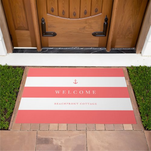 White Stripes and Custom Background  Anchor Color Doormat