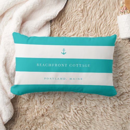 White Stripes and Custom Background  Anchor Color Lumbar Pillow