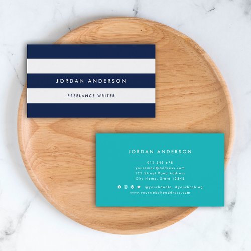 White Stripes and Custom Color Modern Minimalist Business Card