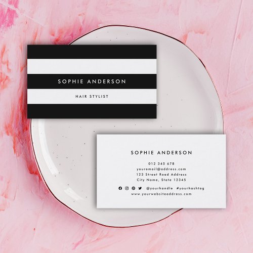 White Stripes and Custom Color Modern Minimalist Business Card