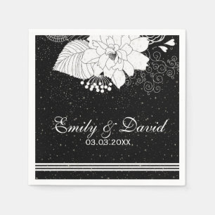 White Stripes And Flowers- Save The Date Paper Napkins