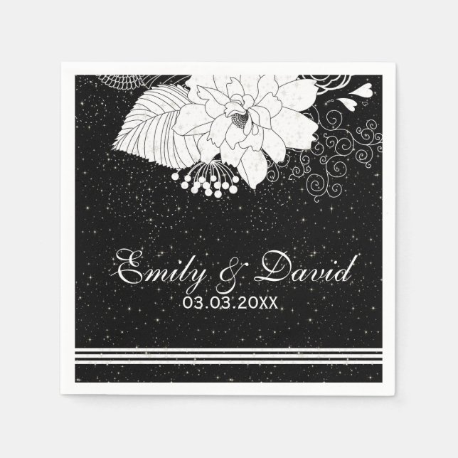 White Stripes And Flowers- Save The Date Paper Napkins (Front)