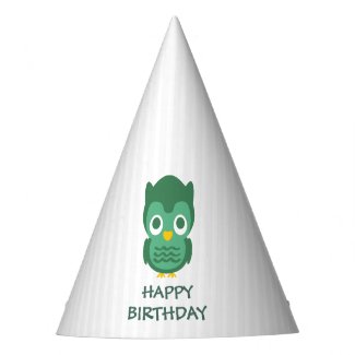White Stripes And Green Baby Owl- Happy Birthday