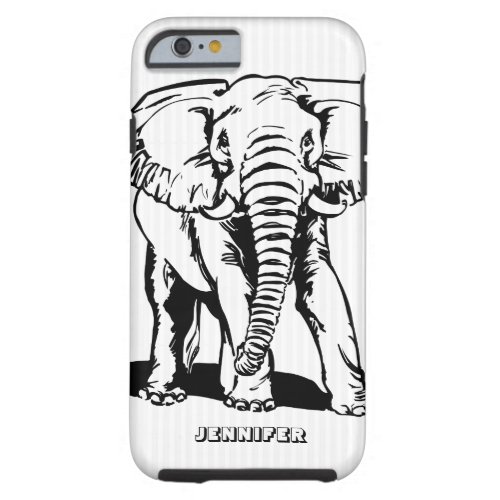 White Stripes Black Elephant Line Drawing Tough iPhone 6 Case