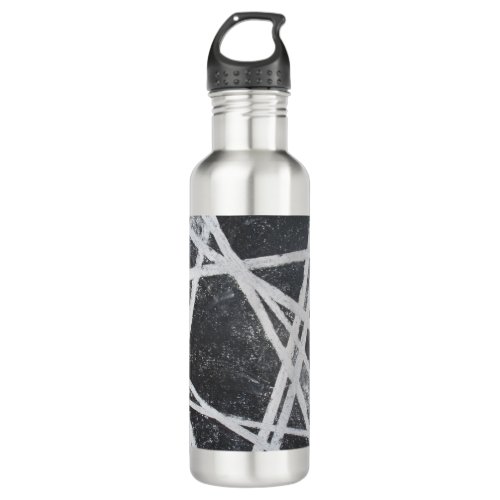White Stripes black gray spaces abstract Stainless Steel Water Bottle