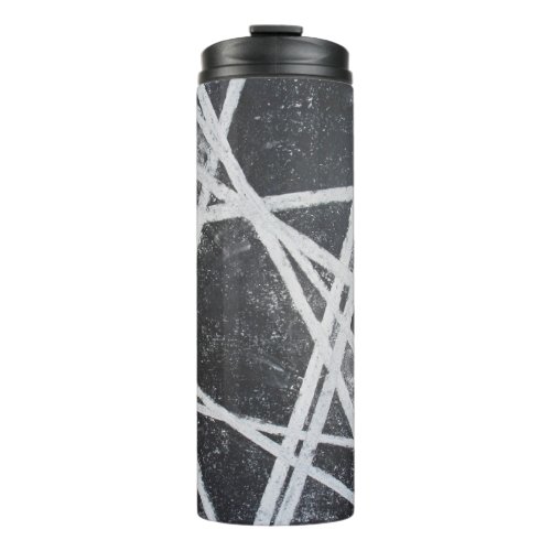 White Stripes black gray spaces abstract Thermal Tumbler