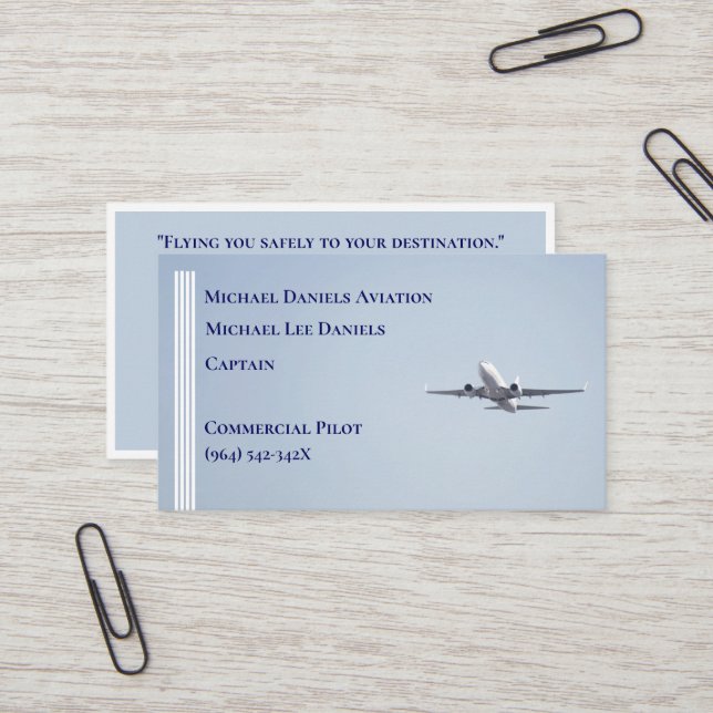 White Stripes Commercial  Airplane Captain Pilot  Business Card (Front/Back In Situ)