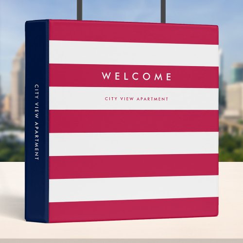 White Stripes Editable Background Colors Welcome 3 Ring Binder