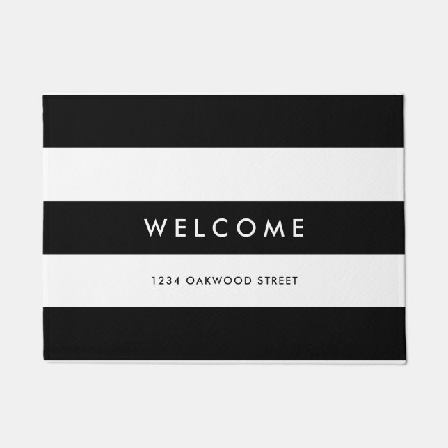 White Stripes Editable Background Colors Welcome Doormat (Front)