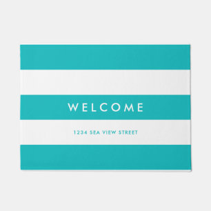 White Stripes Editable Background Colors Welcome Doormat