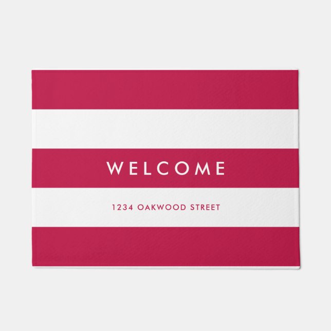 White Stripes Editable Background Colors Welcome Doormat (Front)