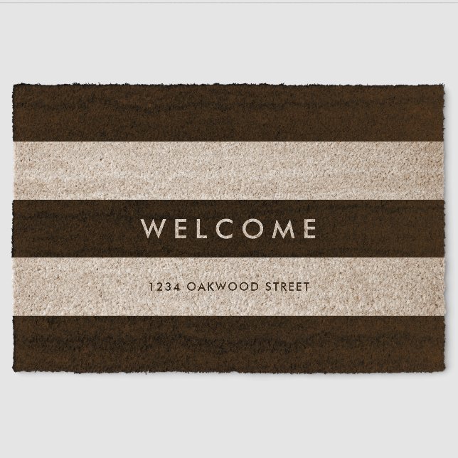 White Stripes Editable Background Colors Welcome Fiber Doormat (Front)