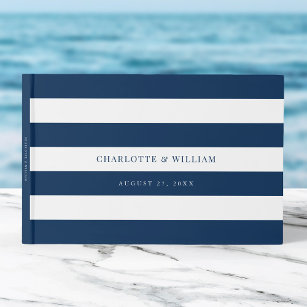 White Stripes & Editable Color Nautical Wedding Guest Book