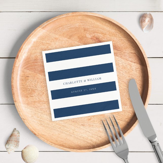 White Stripes & Editable Color Nautical Wedding Napkins (Creator Uploaded)