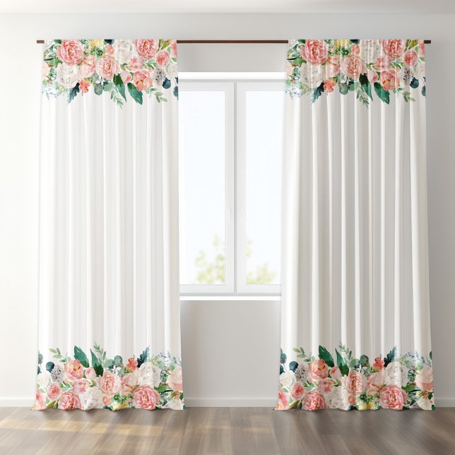 White Stripes Floral Border Accent Blackout Curtains (Creator Uploaded)