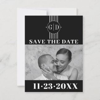 White stripes, initials black photo Save The Date Postcard