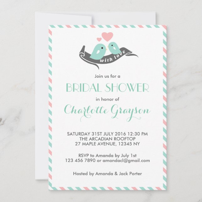 White Stripes Lovebirds Bridal Shower Invitation (Front)