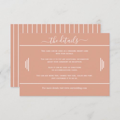 White stripes minimal wedding details terracotta  enclosure card