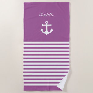 White Stripes Nautical Personalized Girl Beach Towel