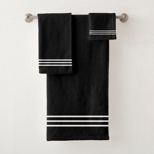 White Stripes on Black Bath Towel Set