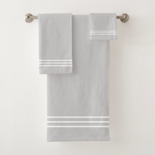 White Stripes on Light Silver Gray Bath Towel Set