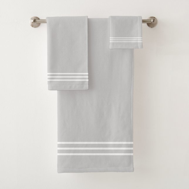 White Stripes on Light Silver Gray Bath Towel Set (Insitu)