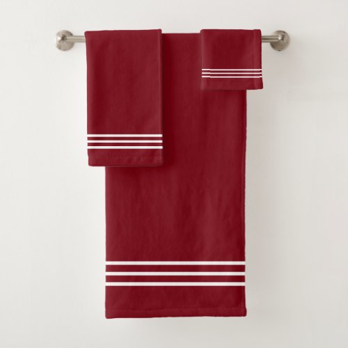 White Stripes on Maroon Bath Towel Set