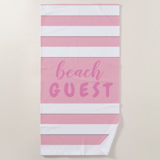 White Stripes on Pink Custom Text Beach GUEST