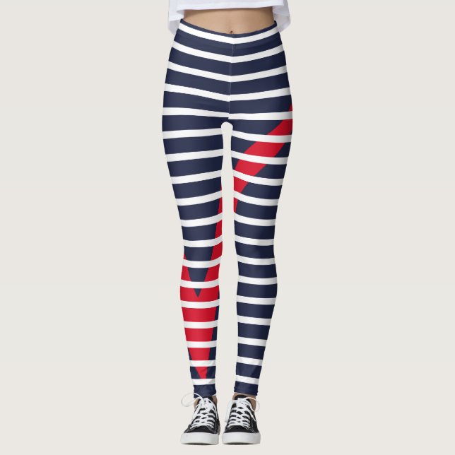 White Stripes Red Tick Mark Leggings (Front)