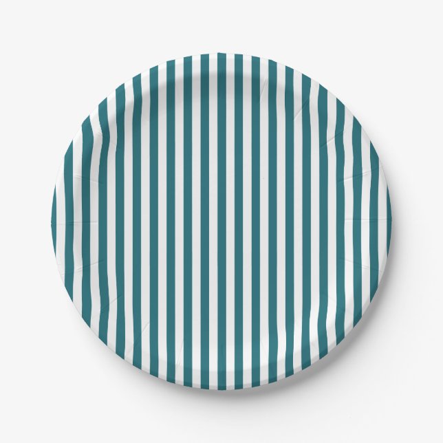 White Stripes Teal Paper Plates (Front)