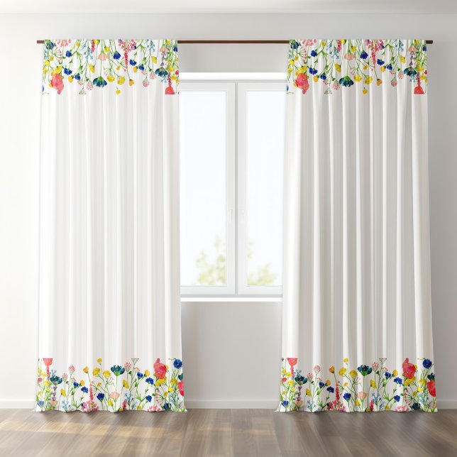 White Stripes Wildflowers Border Accent Blackout Curtains (Creator Uploaded)