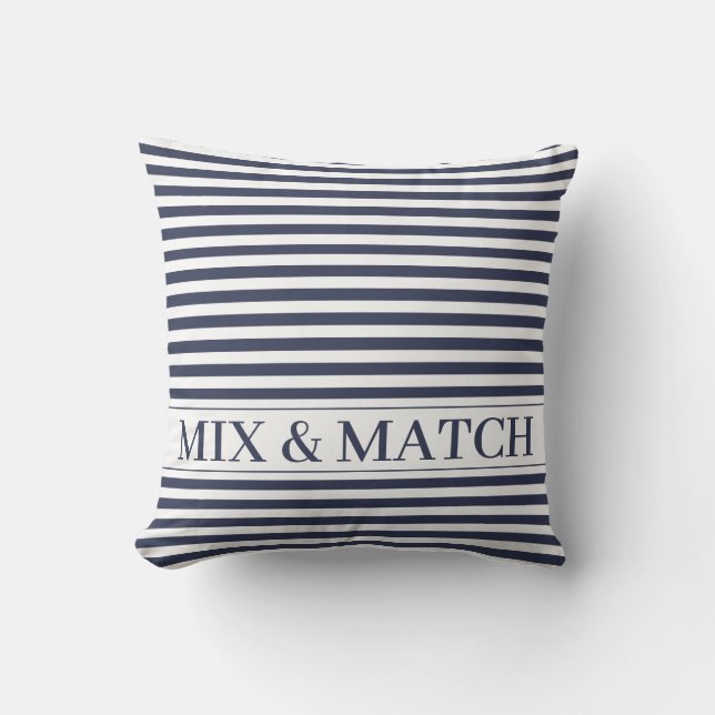 White Stripes with Navy Blue. Mix & Match Custom Outdoor Pillow (Front)
