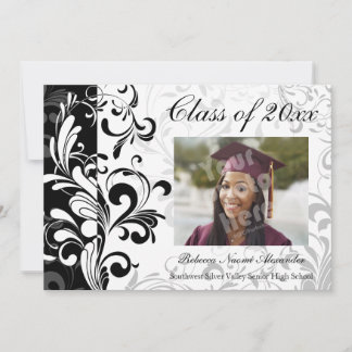 White Stunning Swirl Photo Graduation Invitation