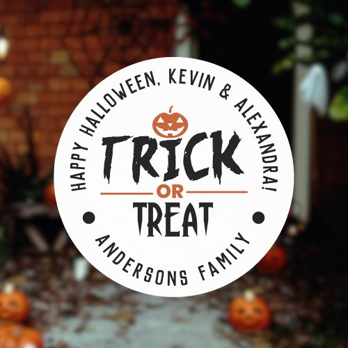White Stylish Halloween Trick Or Treat Print Classic Round Sticker