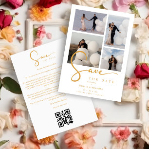 White Stylish Minimalist Chic 4-Photo Wedding Save The Date