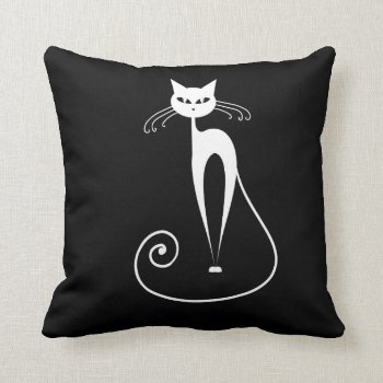 White Stylized Cats On Black Throw Pillow by PetsandVets at Zazzle