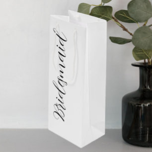 White Stylized Script Wedding Bridesmaid Wine Gift Bag